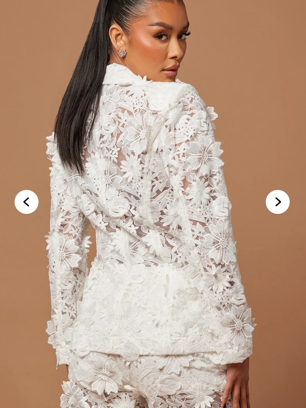 Elegant Fashion Nova Denise Embroidered Blazer/Jacket - White Lace - Picture 3 of 5